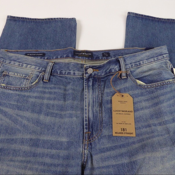 Lucky Brand 181 Relaxed Straight Denim Jeans NWT Whiskered / Distressing - Picture 2 of 8